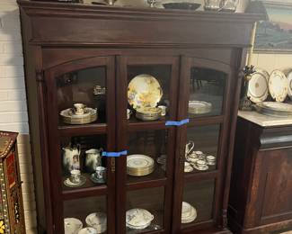 Empire breakfront, assorted vintage china , silver plate