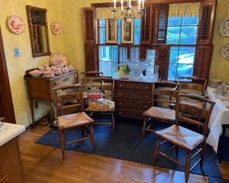 Hitchcock chest, server, chairs and mirror