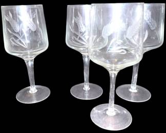 Set4 Vintage Etched Wheat Goblets