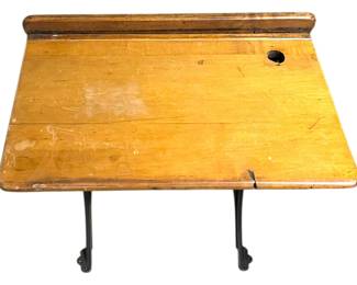 Antique Cast Iron and Wood School Desk