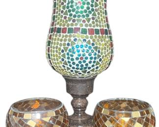 Mosaic Glass Candle Holder Set