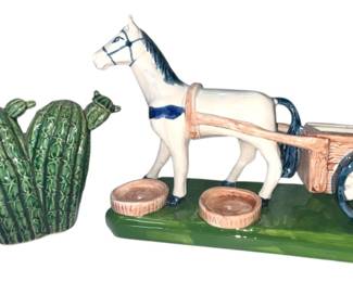 Vintage Horse CartCactus Decanter Set