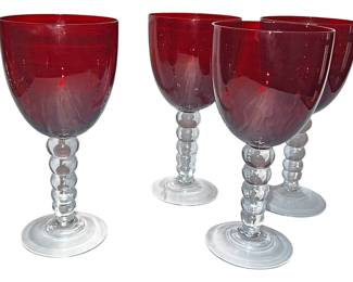 Set4 Ruby Red Bubble Stem Goblets