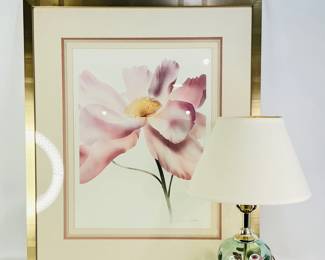 Hand Painted Table Lamp & Floral Print