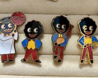 Vintage Robertson's Golly promotional pins. These figures were the company's mascot for Robertson's Jams from 1910 until 2002