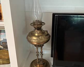 19th Century ornate brass oil lamp