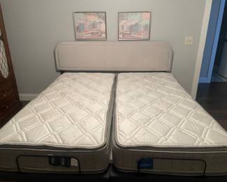 Split king adjustable base and two XL Orthopedic twin gently used mattresses