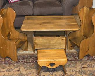 Cute Child's Table with 2 Chairs and Stool