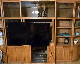 Oak Entertainment Center with Shelves on Each Side