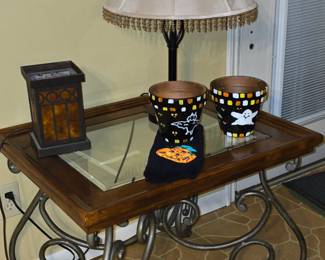Side Table with Table Lamp and Halloween Decor - We have 2