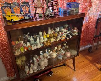 Mid Century Modern Bookcase Curio Display Cabinet w Sliding Glass Doors