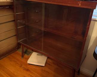 2 Mid Century Modern Bookcase Curio Display Cabinet w Sliding Glass Doors