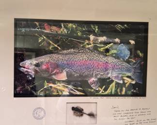Rainbow Trout framed photo with fly and dedication