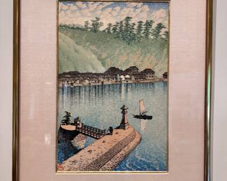 Japanese wood block prints of Koshigoe Coast & Morning at Kujukuri Beach.