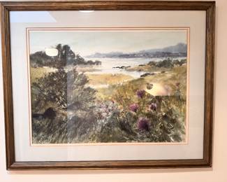 Watercolor of harbor scene by Ray Ellis