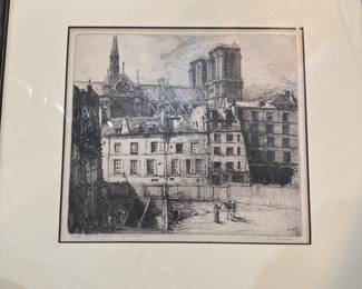 Etching of St. Germain L' Auxerrois in Paris, by John Taylor Arms.