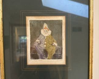 "Payaso Silbado", hand colored etching, signed & numbered