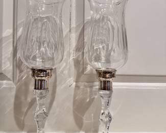 Pair of glass candle hurricanes