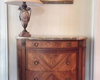 3 drawer demi table with marble top