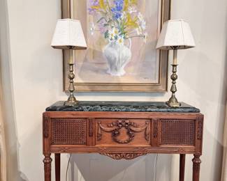 Narrow console table with marble top
