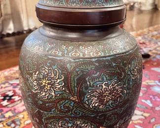 Brass and enamel urn