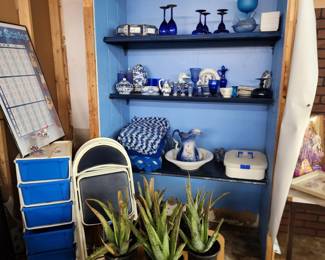 Blue glass.  Live aloe plants