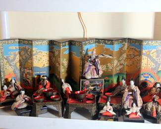 Large Japanese Hina Doll Collection with Hina Wall Panels