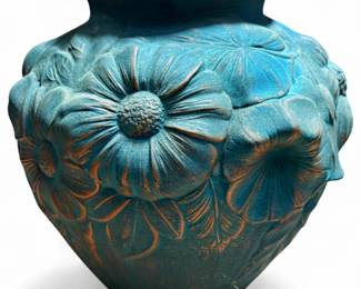 Teal Floral Ceramic Vase