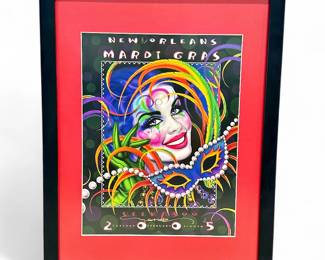 Framed 2005 Andrea Mistretta New Orleans Mardi Gras Poster Titled "Peekaboo"