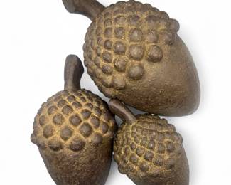 Set of 3 Vintage Bronze Decorative Acorns