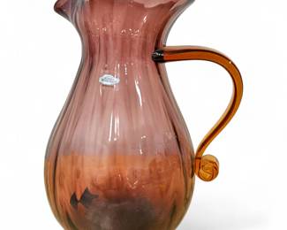 Blenko Glass Amethyst Pitcher with Amber Handle, 2001, Form 938