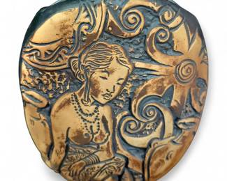 Balinese-Style Pottery Wall Vase w/ Bas-Relief Figure