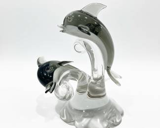 Vintage Murano Hand-Blown Glass Dolphin Sculpture
