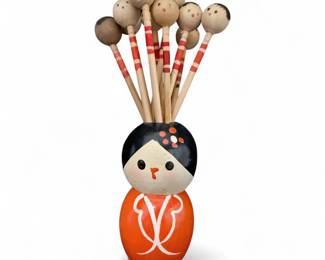 Vintage Japanese Kokeshi Doll Toothpick Holder