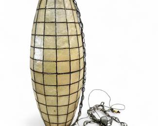 Mid Century Modern Barrel Shaped Capiz Shell Pendant Lamp