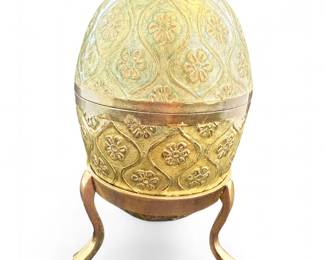 Vintage Brass Cloisonné Egg Trinket Box