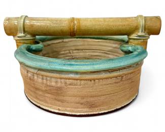 Handcrafted Ceramic Bowl w/ Bamboo-Inspired Handle