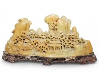 Vintage Chinese Soapstone Mountain Village Carving