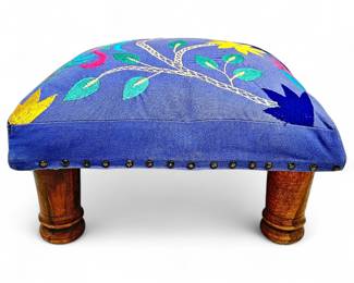 Otomi Style Embroidered Footstool