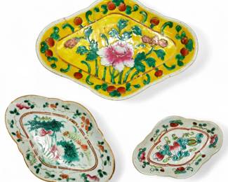 Set Of Three Antique Chinese Famille Rose Porcelain Altar Dishes