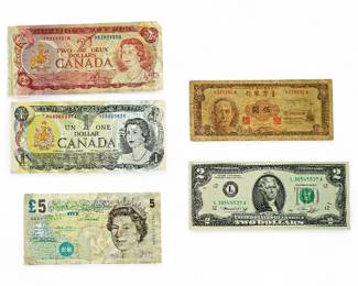 Collection Of Banknotes From USA, Canada, England, And Taiwan