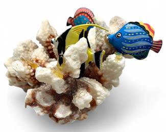 Ceramic Tropical Fish on Coral Sculpture