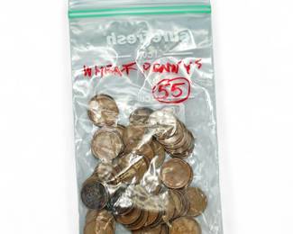 Group Of 55 Wheat Pennies From Varying Years