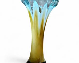Hand-Blown Murano-Style Amber Glass Vase