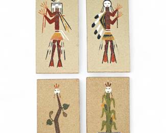 Set of Four Navajo Sand Paintings Depicting Yei Figures, Signed