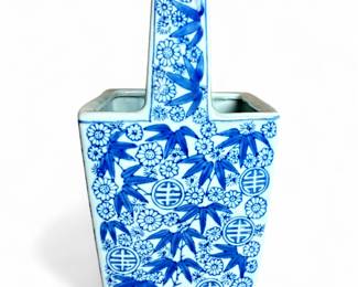 Asian-Style Blue & White Porcelain Caddy Basket by Three Hands Corp