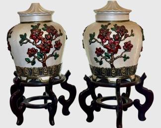 Vintage Plaster Vases and Floor Stands