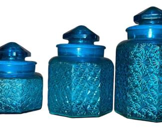 Daisy Button Teal Glass Canisters