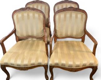 Wide Gold Striped Upholstered Armchairs
