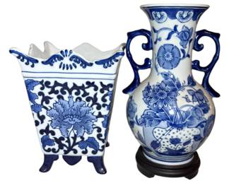 Blue White Asian Vase and Planter